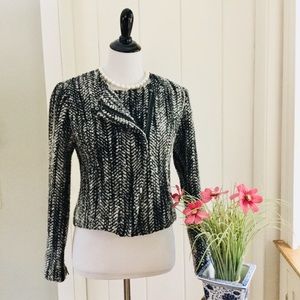 Tweed Herringbone Cropped Moto Jacket
